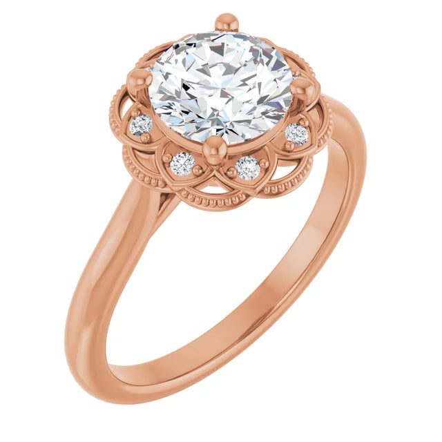 Round Brilliant Rose Gold Halo Moissanite Engagement Ring