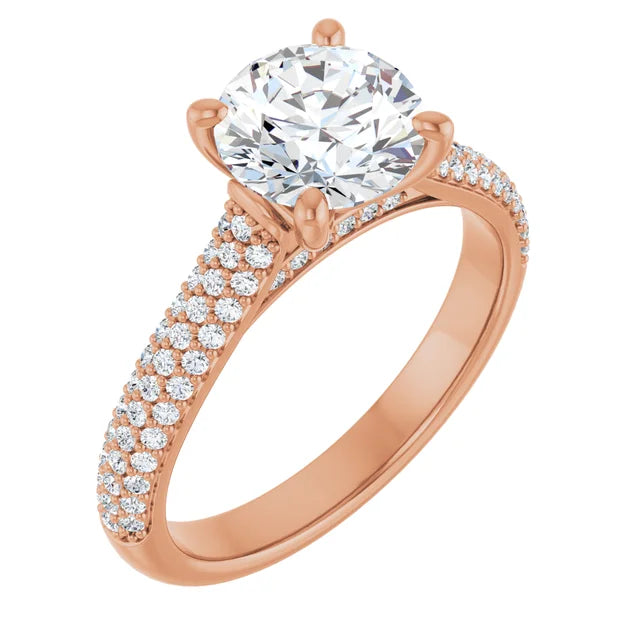 Round Brilliant Rose Gold Pave Moissanite Engagement Ring