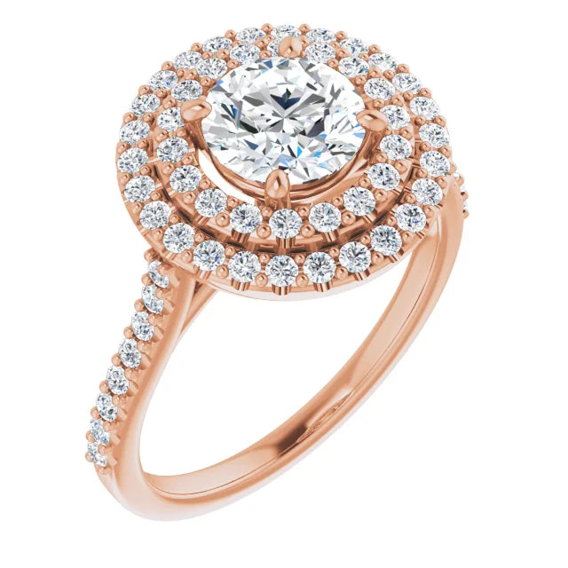 Round Brilliant Double Halo Rose Gold Moissanite Engagement Ring