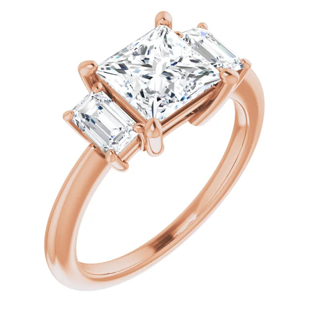 Princess Rose Gold Tri Stone Moissanite Engagement Ring