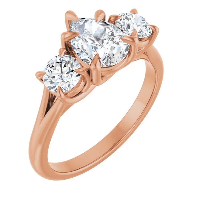 Pear Rose Gold Tri Stone Moissanite Engagement Ring