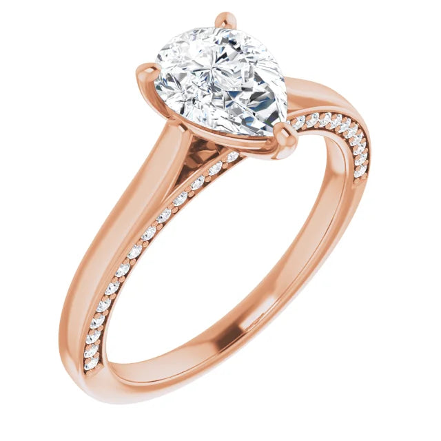 Pear Rose Gold Solitaire Moissanite Engagement Ring