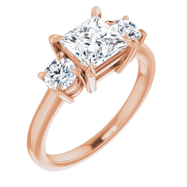 Princess Rose Gold Tri Stone Moissanite Engagement Ring
