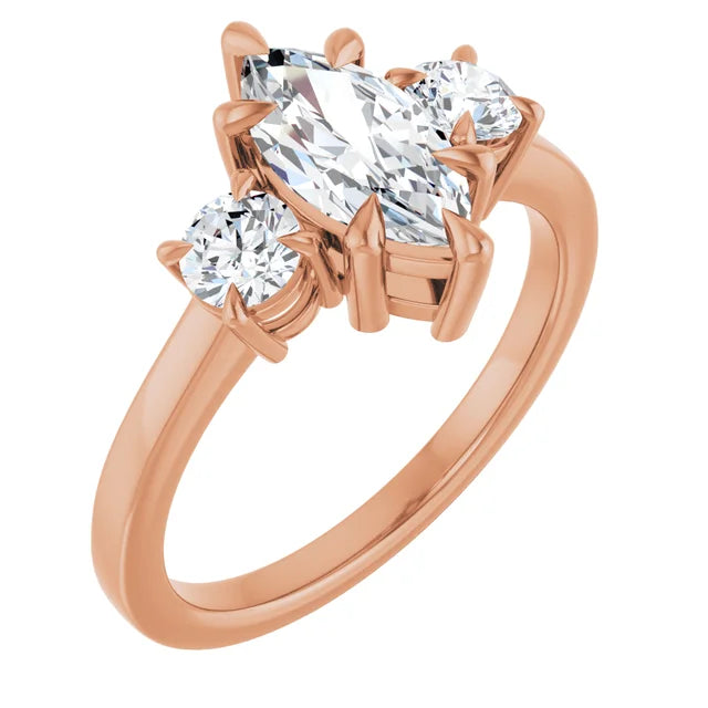 Marquise Rose Gold Tri Stone Moissanite Engagement Ring