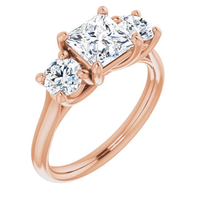 Princess Rose Gold Tri Stone Moissanite Engagement Ring