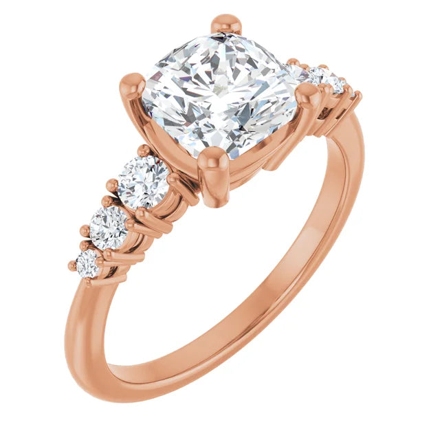Cushion Multi Stone Accent Style Engagement Ring