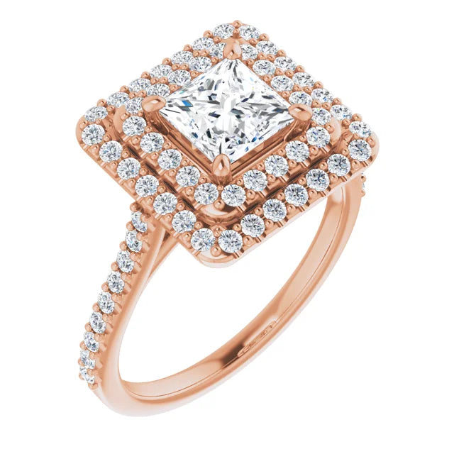 Princess Double Halo Rose Gold Moissanite Engagement Ring