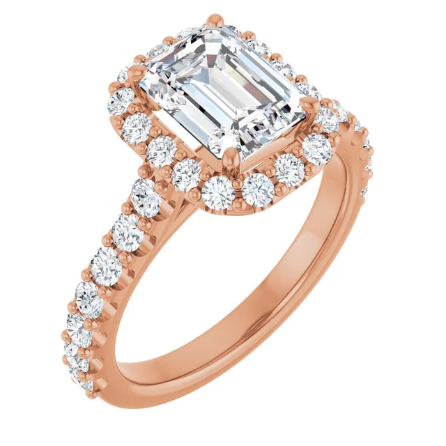 Emerald Rose Gold Halo Moissanite Engagement Ring