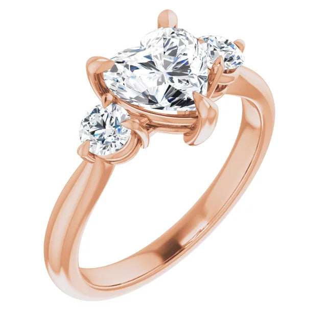 Heart Rose Gold Tri Stone Moissanite Engagement Ring
