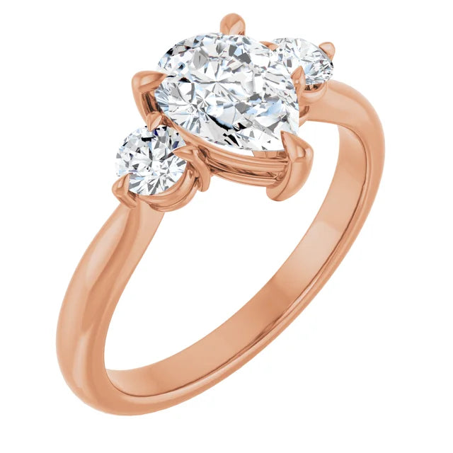 Pear Rose Gold Tri Stone Moissanite Engagement Ring