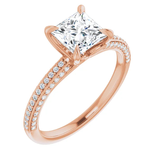 Princess Rose Gold Pave Moissanite Engagement Ring