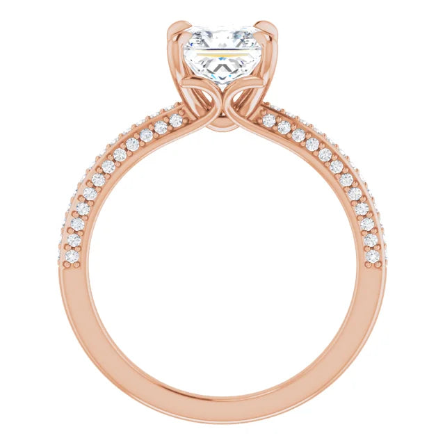 Princess Rose Gold Pave Moissanite Engagement Ring