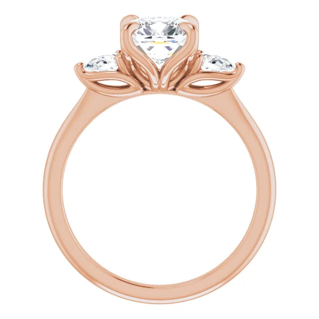 Cushion Rose Gold Tri Stone Moissanite Engagement Ring