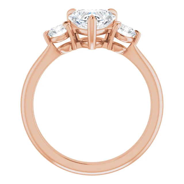 Heart Rose Gold Tri Stone Moissanite Engagement Ring