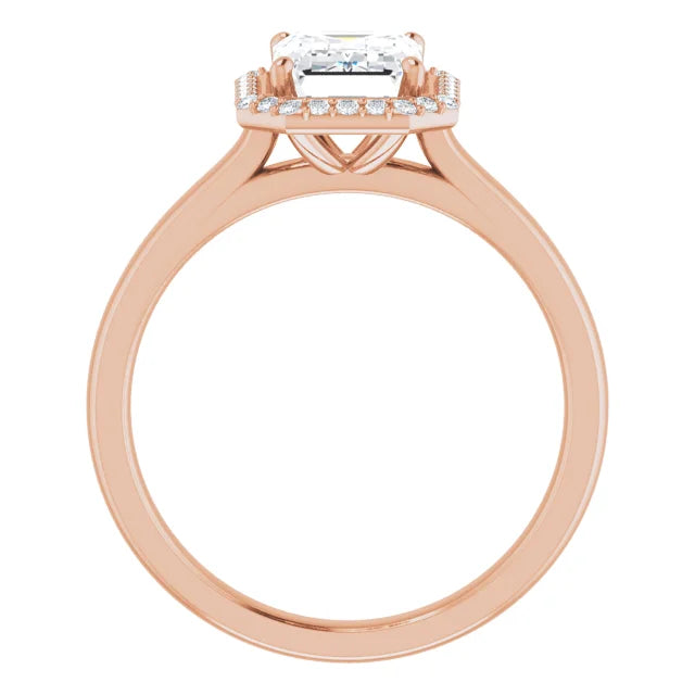 Emerald Halo Solitaire Moissanite Engagement Ring Rose Gold