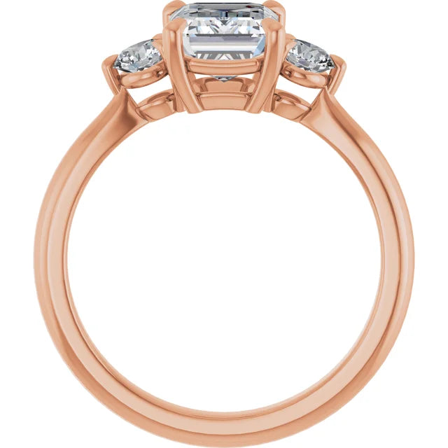 Emerald Rose Gold Tri Stone Moissanite Engagement Ring