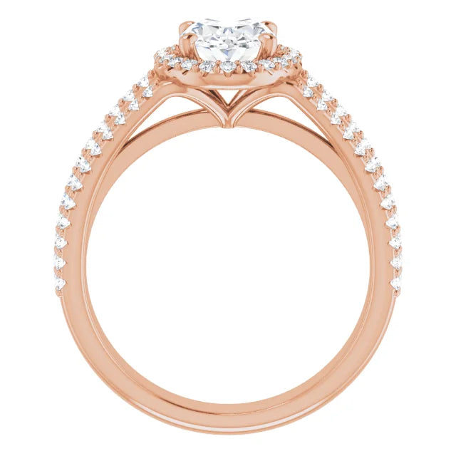 Oval Rose Gold Halo Split Pave Moissanite Engagement Ring