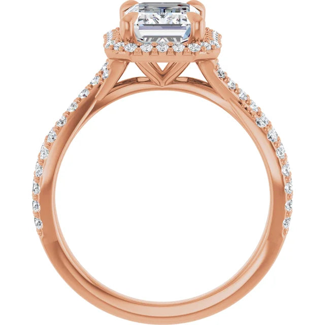 Emerald Twist Halo Style Engagement Ring