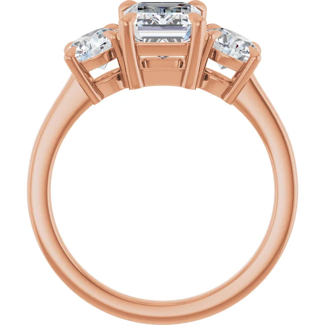 Emerald Rose Gold Tri Stone Moissanite Engagement Ring