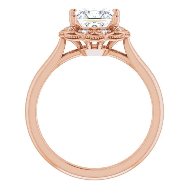Princess Rose Gold Halo Moissanite Engagement Ring