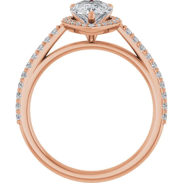 Pear Rose Gold Halo Moissanite Engagement Ring