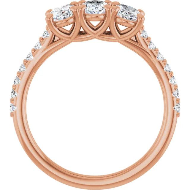 Oval Rose Gold Tri Stone Moissanite Engagement Ring