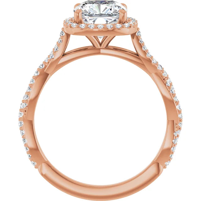 Cushion Rose Gold Halo Twist Pave Moissanite Engagement Ring