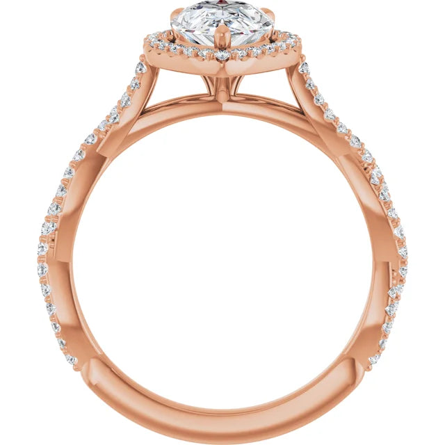 Pear Rose Gold Halo Twist Pave Moissanite Engagement Ring