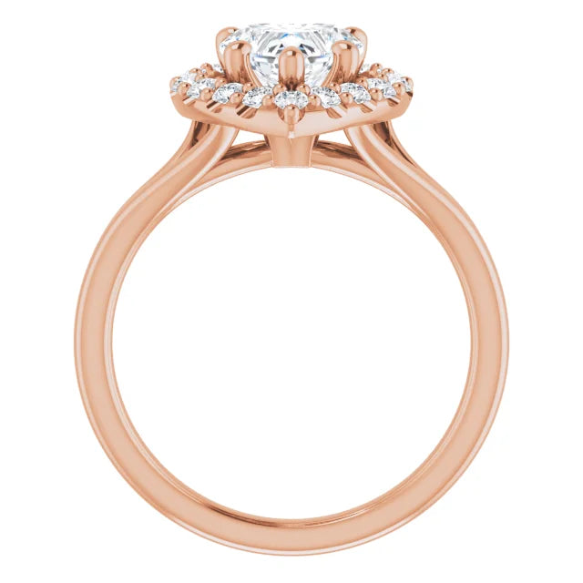 Heart Rose Gold Halo Solitaire Split Band Moissanite Engagement