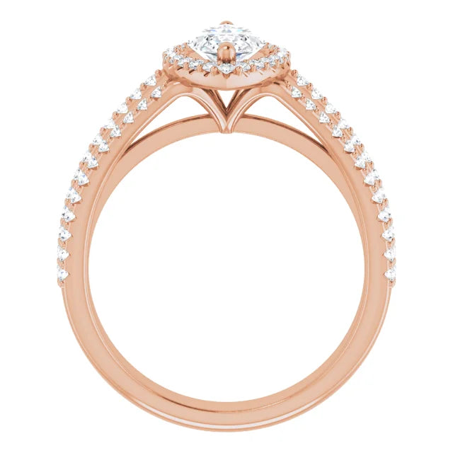 Marquise Rose Gold Halo Split Pave Moissanite Engagement Ring