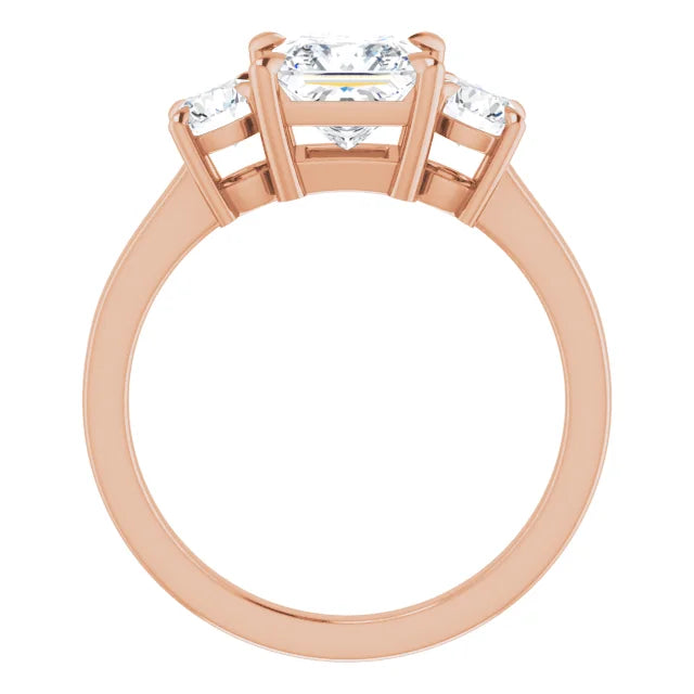 Princess Rose Gold Tri Stone Moissanite Engagement Ring