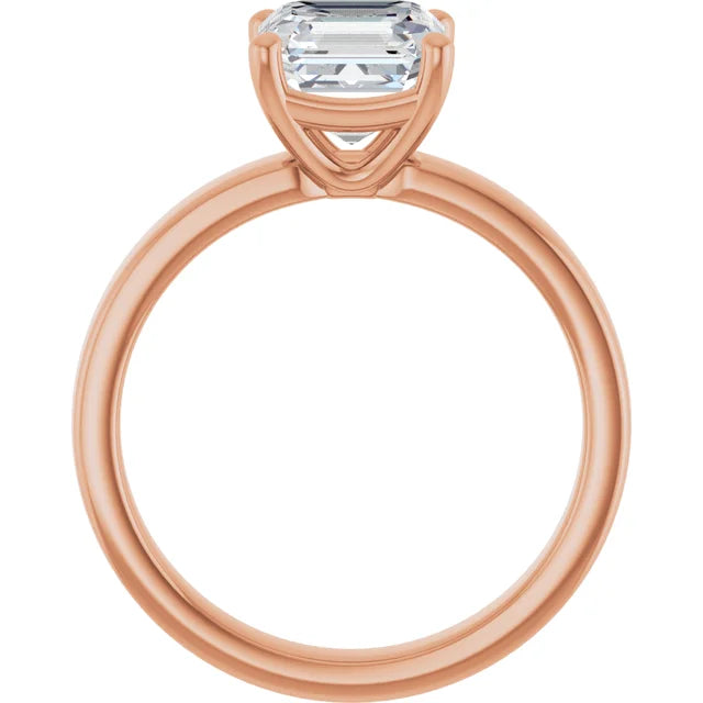 Asscher Rose Gold Wide Band Solitaire Moissanite Engagement Ring