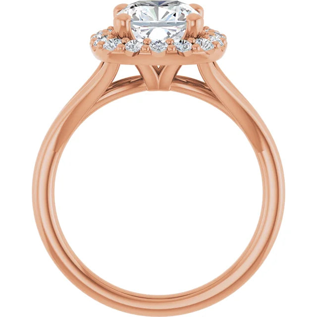Cushion Rose Gold Halo Solitaire Split Band Moissanite Engagement