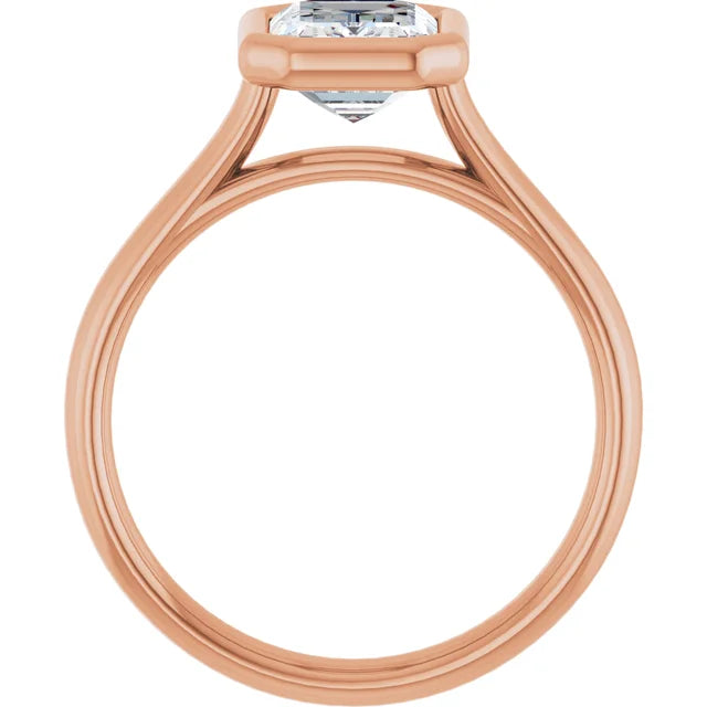 Emerald Rose Gold Solitaire Bezel Moissanite Engagement Ring