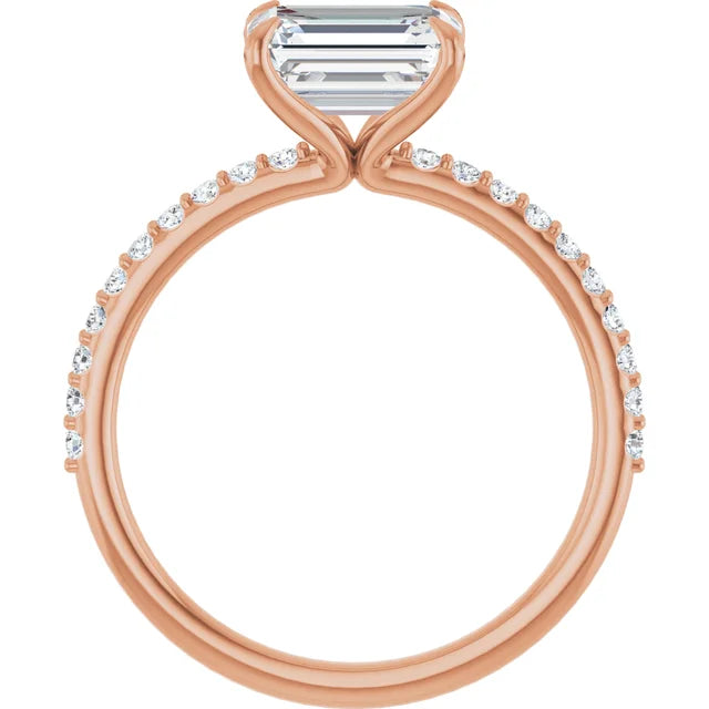 Emerald Rose Gold East West Pave Moissanite Engagement Ring