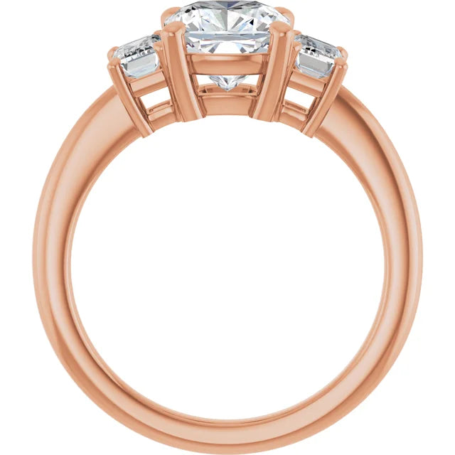 Cushion Rose Gold Tri Stone Moissanite Engagement Ring
