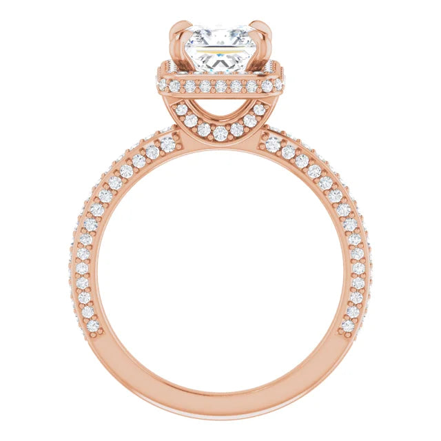 Princess Rose Gold Halo Pave Style Moissanite Engagement Ring