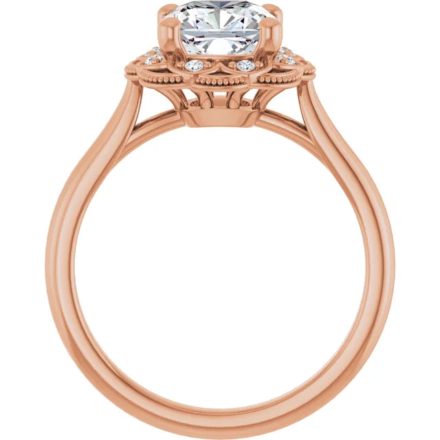 Cushion Rose Gold Halo Moissanite Engagement Ring