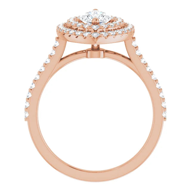 Marquise Double Halo Rose Gold Moissanite Engagement Ring