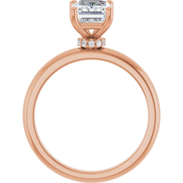 Emerald Low Hidden Halo Solitaire Engagement Ring