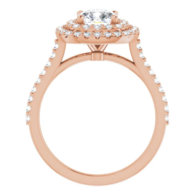 Cushion Double Halo Rose Gold Moissanite Engagement Ring