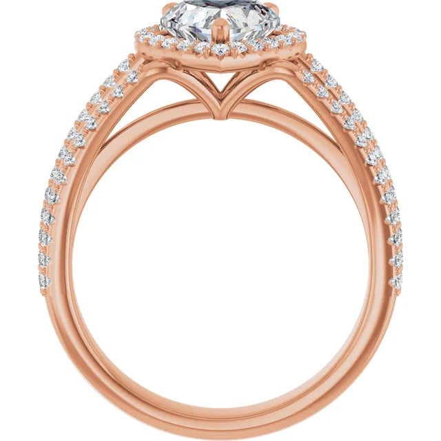 Heart Rose Gold Halo Split Pave Moissanite Engagement Ring