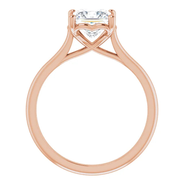 Princess Rose Gold Four Claw Solitaire Moissanite Engagement Ring