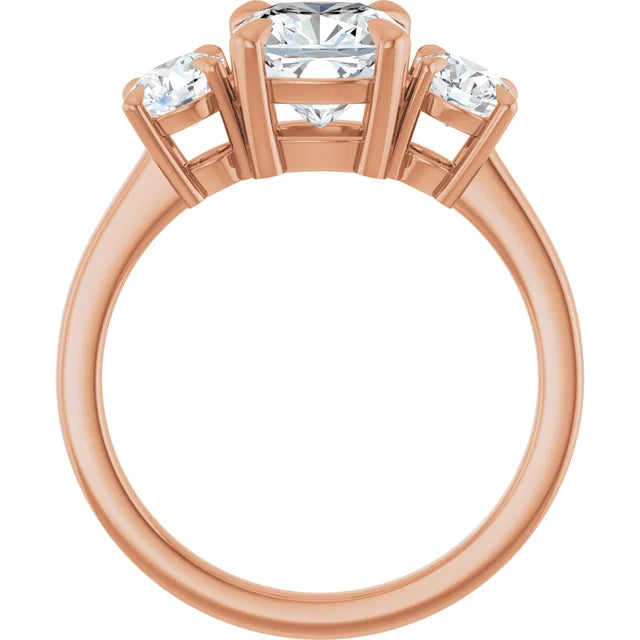 Cushion Rose Gold Tri Stone Moissanite Engagement Ring