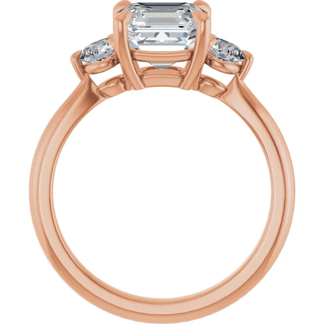 Asscher Rose Gold Tri Stone Moissanite Engagement Ring