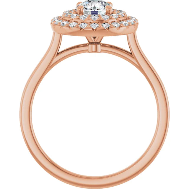 Round Brilliant Rose Gold Double Halo Solitaire Moissanite Engagement Ring