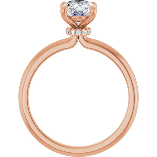 Oval Low Hidden Halo Solitaire Engagement Ring
