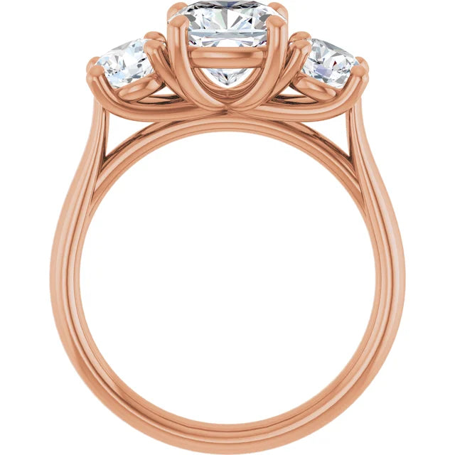 Cushion Rose Gold Tri Stone Moissanite Engagement Ring