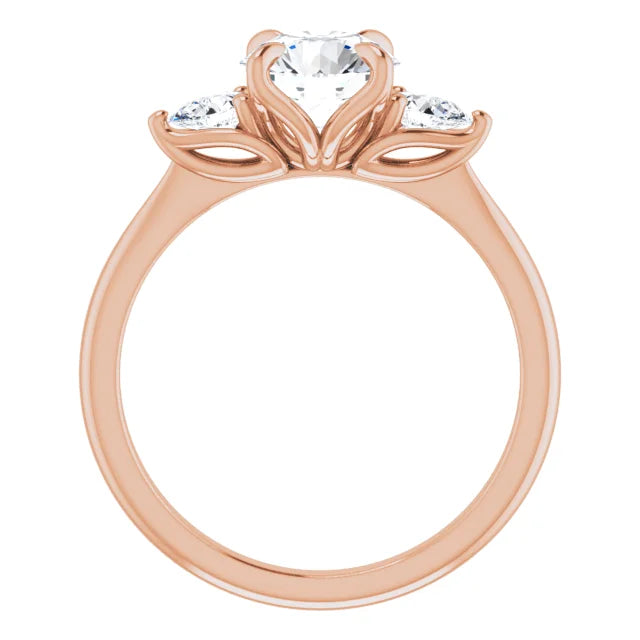 Round Brilliant Rose Gold Tri Stone Moissanite Engagement Ring