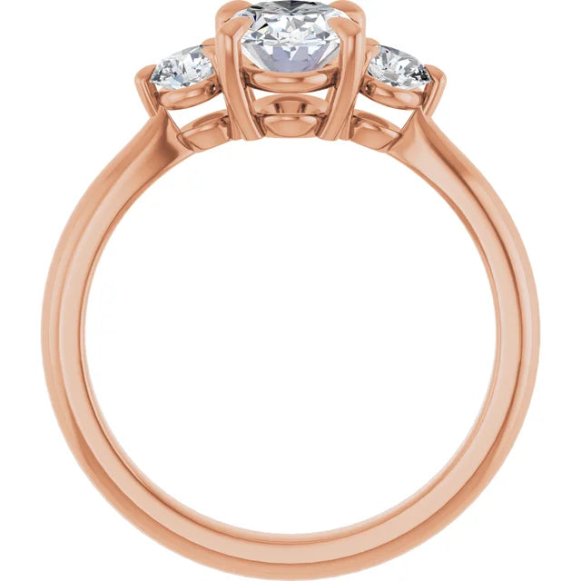 Oval Rose Gold Tri Stone Moissanite Engagement Ring